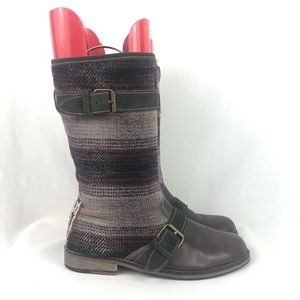 True Religion Brown Leather Plaid Boots Sz 8